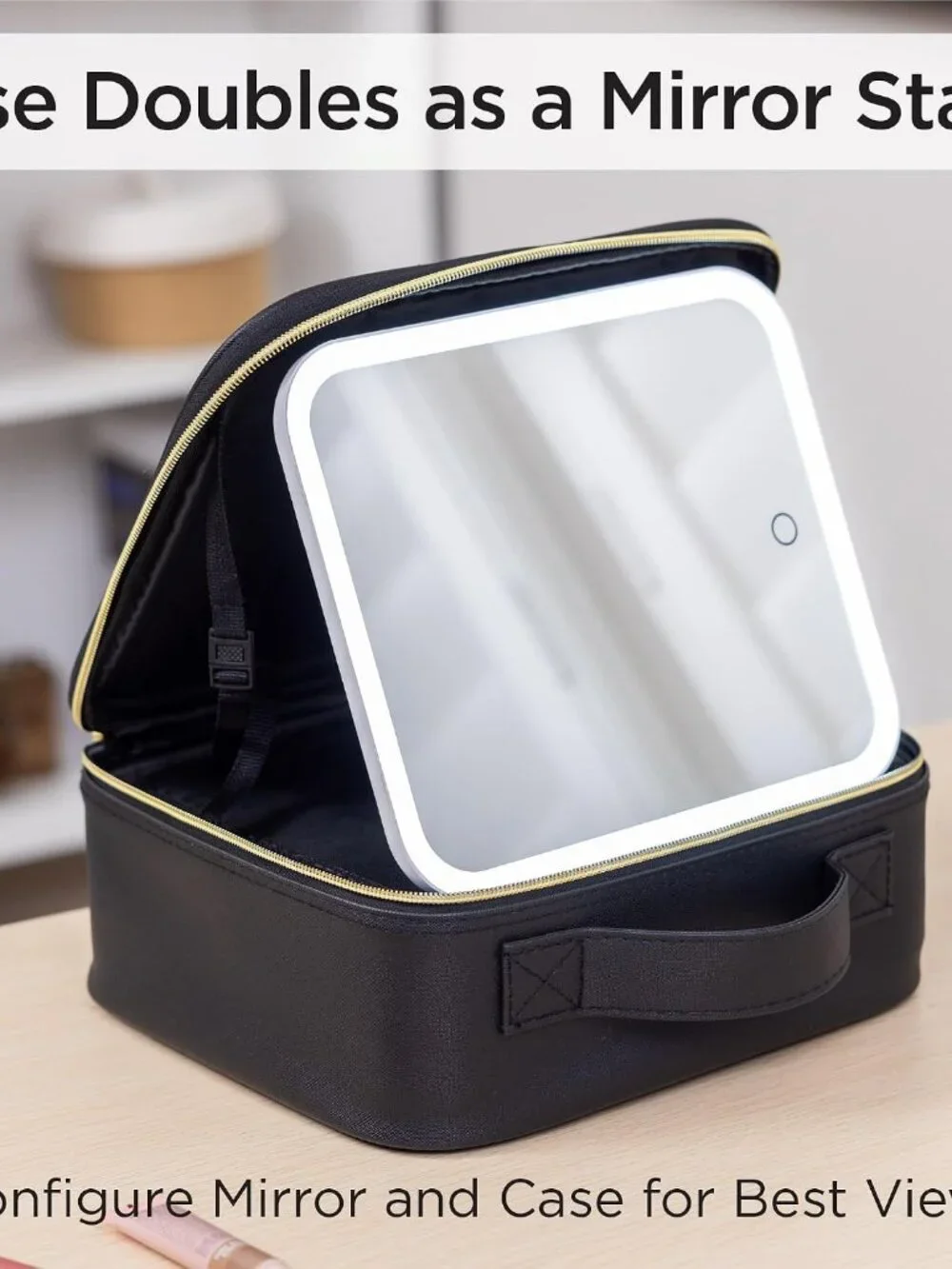 LED Lighted Makeup Train Case Travel Cosmetic Organizer Black USB Rechargeable